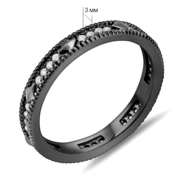 Срібна каблучка з чорним родіюванням і фіанітами (арт. 7501/8180чч) – зображення 2