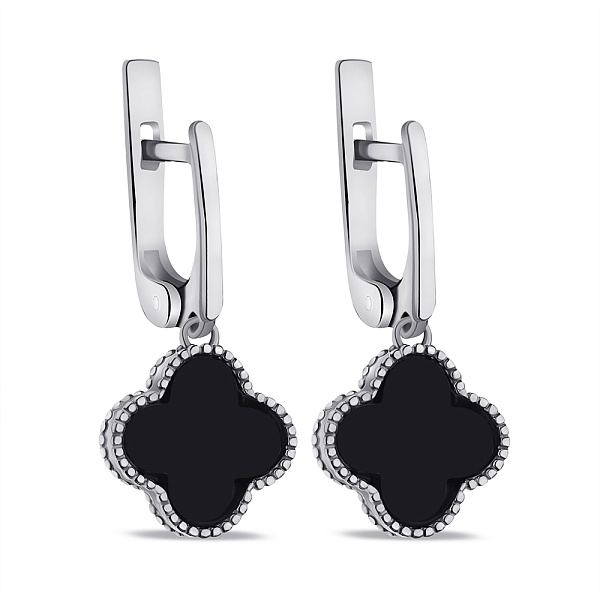 Серебряные серьги Клевер с ониксом (арт. 7502/634/10осп) – изображение 1