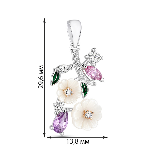 Серебряный кулон цветы с камнями (арт. 7503/9540246пацв) – изображение 2