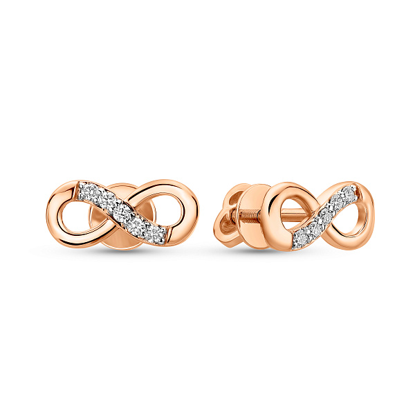 Золотые пусеты «Бесконечность» с бриллиантами (арт. Т011145010) – изображение 1