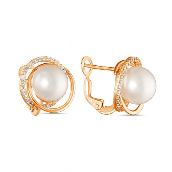 Серьги из красного золота с жемчугом и фианитами (арт. 107572прлб)