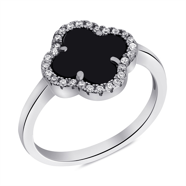 Срібна каблучка з оніксом та фіанітами (арт. 7501/КК2ОФ/1204-17) – зображення 1