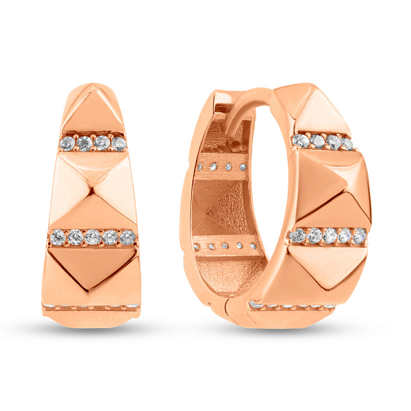 Серьги-кольца из красного золота с фианитами (арт. 1091462) – изображение 1