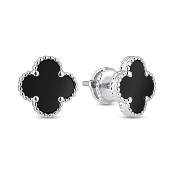 Серебряные серьги Клевер с ониксом (арт. 7518/2183761/9о)