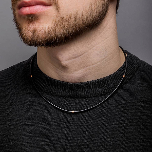 Ювелирный шнурок с каучука с вставками из красного золота  (арт. 360126) – изображение 4