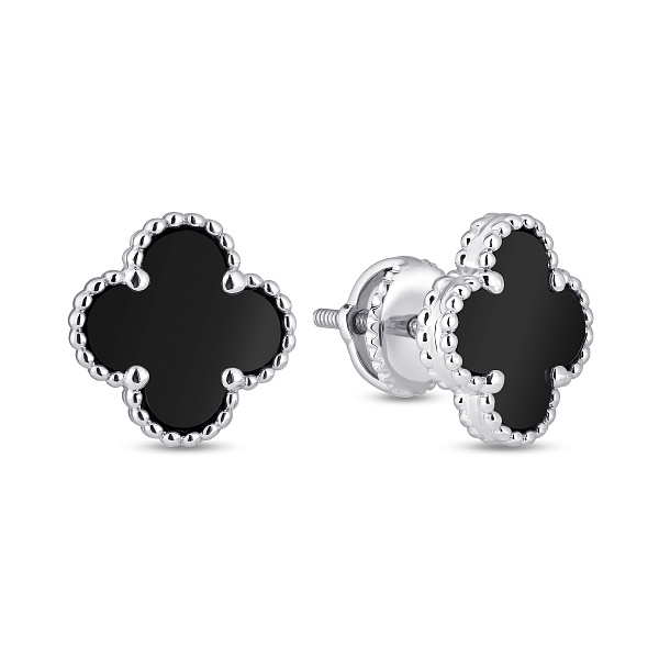 Серебряные серьги Клевер с ониксом (арт. 7518/2183761/9о) – изображение 1
