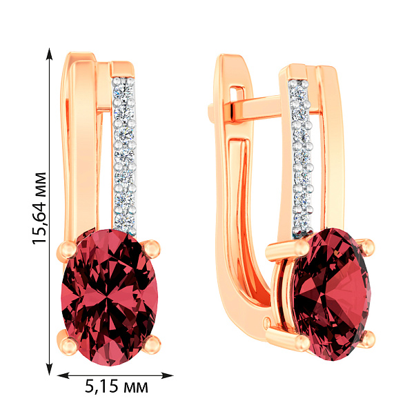 Сережки з червоного золота з гранатом і фіанітами (арт. 111135Пк) – зображення 2