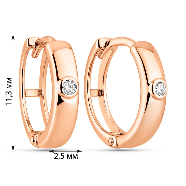 Сережки-кольца из красного золота с фианитами (арт. 110665) – изображение 4