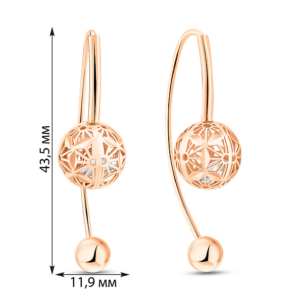 Серьги из красного золота с фианитами (арт. 1091723/3) – изображение 3