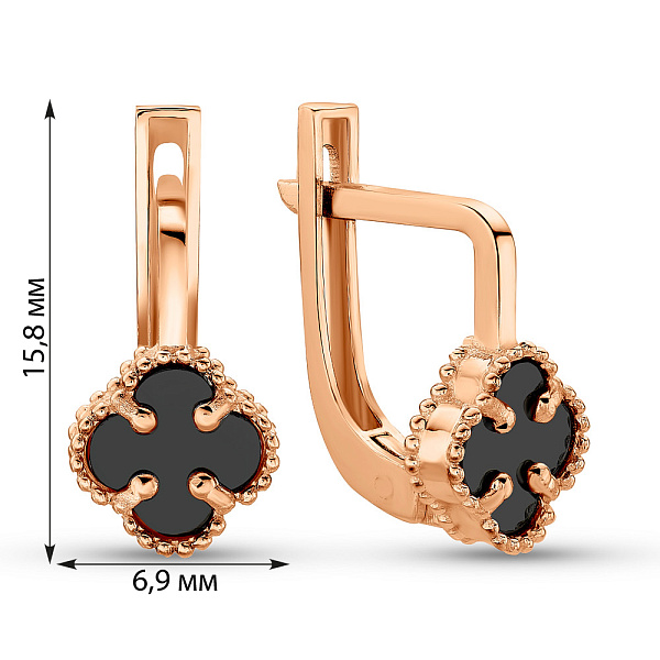 Золоті сережки Клевер з оніксом (арт. 106088/7о) – зображення 4
