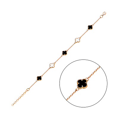 Золотой браслет Клевер с ониксом и перламутром (арт. 321957/9оп)