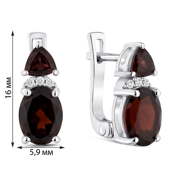 Срібні сережки з гранатом та фіанітами (арт. 7502/2062738Г) – зображення 2