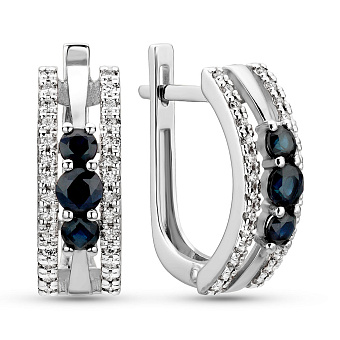 Серьги  из белого золота с сапфиром и бриллиантами (арт. С011040бс)