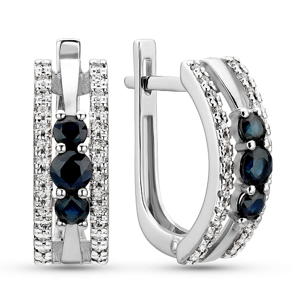 Серьги  из белого золота с сапфиром и бриллиантами (арт. С011040бс) – изображение 1