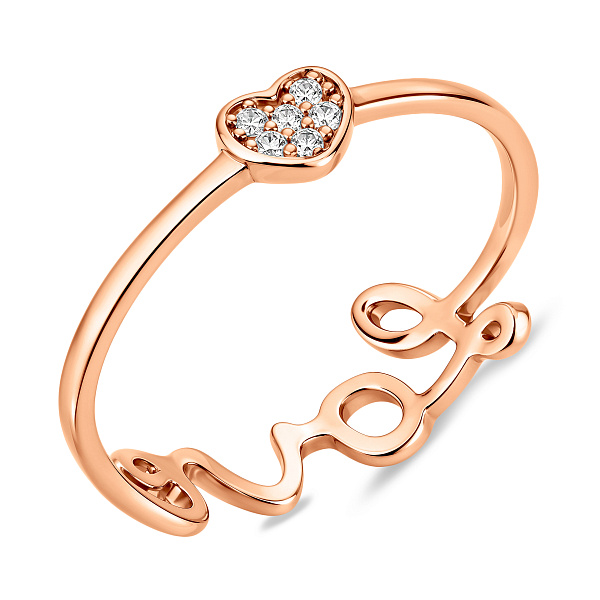 Золотое кольцо Love с фианитами (арт. 140795) – изображение 3