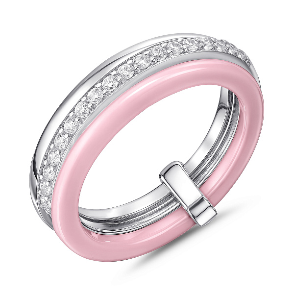 Кольцо из серебра и керамики с дорожкой из фианитов (арт. 7501/1523841кмр) – изображение 1