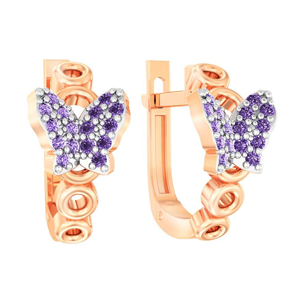Дитячі сережки "Метелики" з золота з фіолетовими фіанітами (арт. 110480ф) – зображення 1