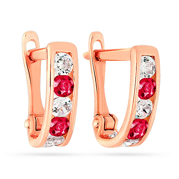 Детские золотые серьги с красными фианитами (арт. 110144к) – изображение 1