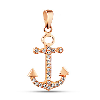 Золотая подвеска Якорь с фианитами (арт. 423926)