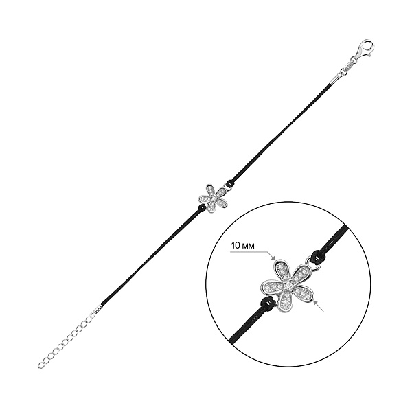 Серебряный браслет Цветок с шелковой нитью (арт. 7309/5159ч) – изображение 2