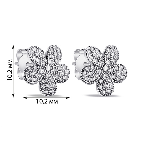 Серебряные серьги-пусеты Цветы с фианитами (арт. 7518/6509) – изображение 2