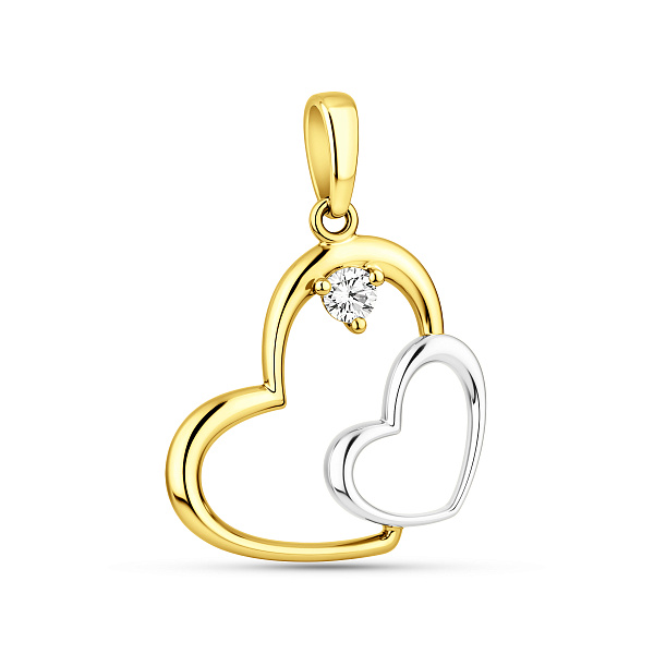 Подвес из желтого золота Два сердца с фианитом (арт. 440609ж) – изображение 1