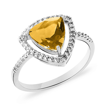 Фото Кольцо золотое с цитрином и фианитами (арт. 140637Пбц)