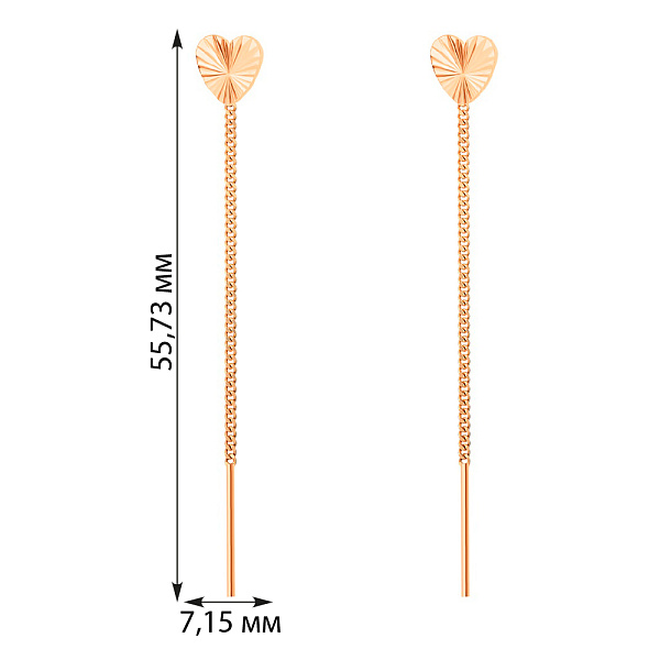 Серьги протяжки "Сердце" из золота (арт. 110837) – изображение 3