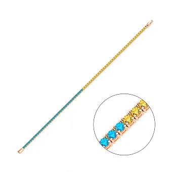 Золотий браслет з блакитними і жовтими фіанітами (арт. 340038гж)