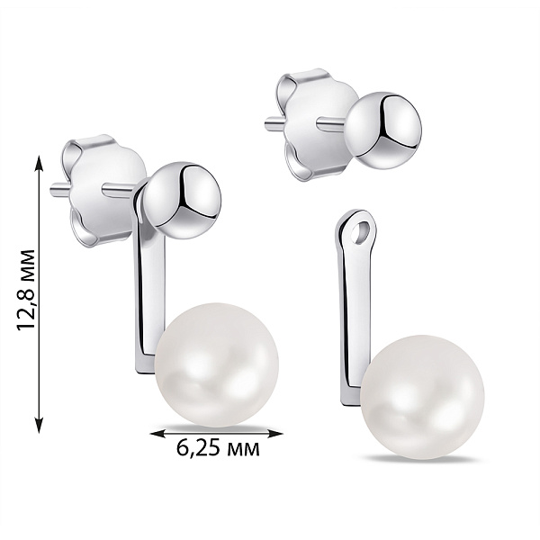 Серебряные серьги-джекеты с жемчугом (арт. 7518/6914жб) – изображение 2