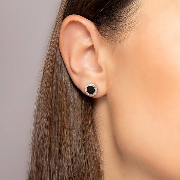 Золоті сережки-пусети Лýна з емаллю і фіанітами  (арт. 110327ч) – зображення 2