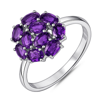 Серебряное кольцо Цветок с аметистами (арт. 7501/2193920А)