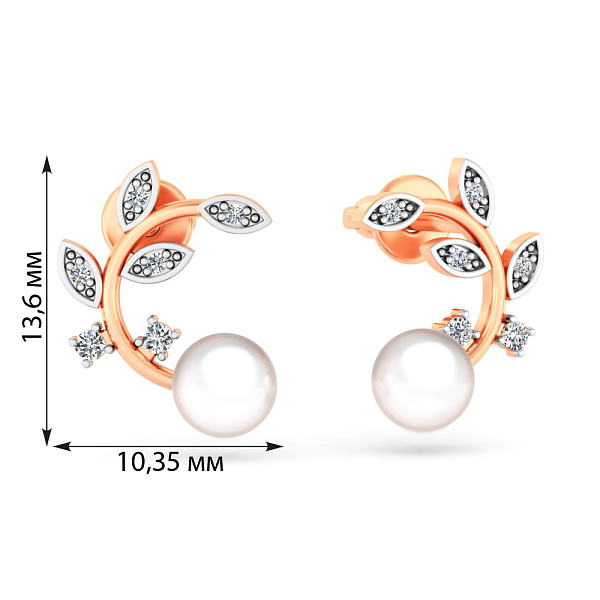Серьги золотые с жемчугом и бриллиантами (арт. Т011456) – изображение 3