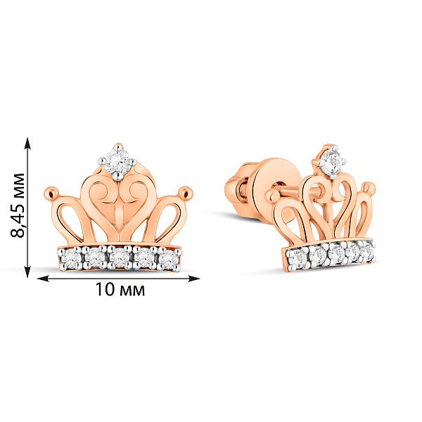 Золоті сережки-пусети Корона з фіанітами (арт. 110589) – зображення 2