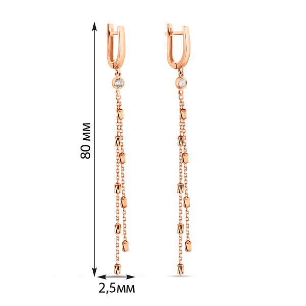 Довгі сережки-підвіски з червоного золота (арт. 109562) – зображення 3