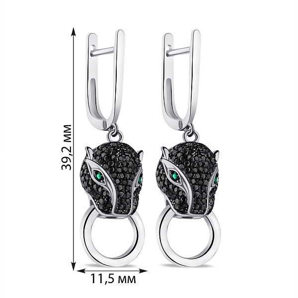 Серебряные серьги Пантера с подвеской (арт. 7502/9294азч) – изображение 2