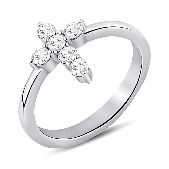 Фото Срібна каблучка Хрестик з фіанітами (арт. 7501/8261)