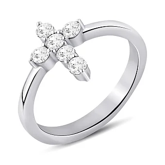 Срібна каблучка Хрестик з фіанітами (арт. 7501/8261)