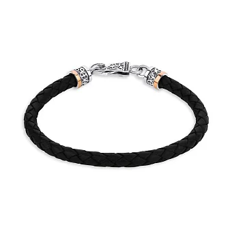 Браслет зі шкіри з срібними вставками (арт. 7209/1168Б)