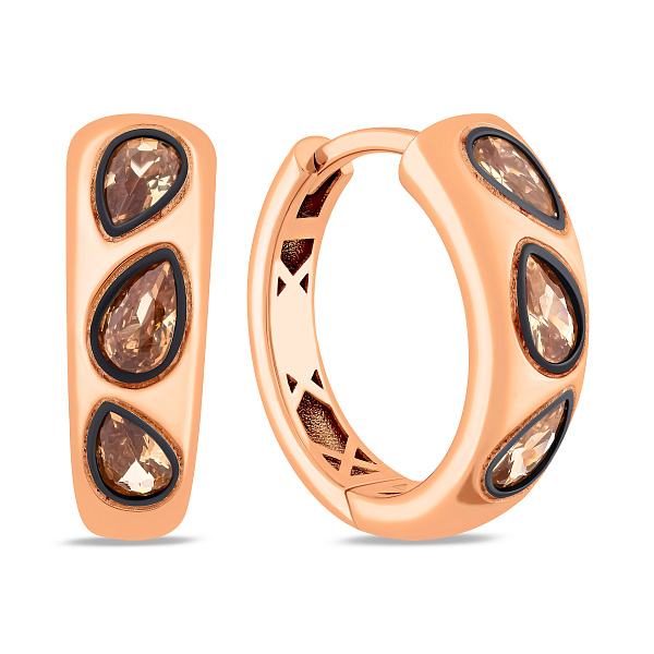 Серьги-кольца из красного золота с фианитами (арт. 1092110кр) – изображение 1
