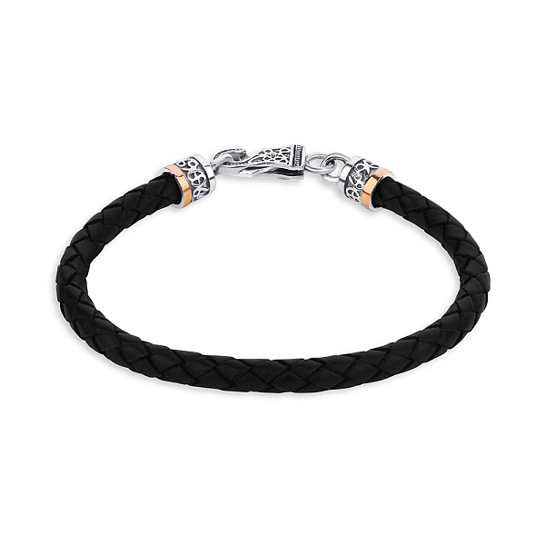 Браслет из кожи с серебряными вставками (арт. 7209/1168Б) – изображение 1