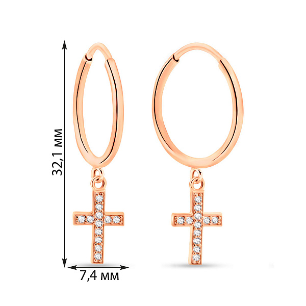 Сережки Хрестики з золота з фіанітами (арт. 109565/20) – зображення 3