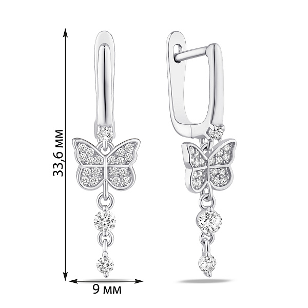 Серебряные серьги-подвески бабочки с фианитами (арт. 7502/10312) – изображение 2
