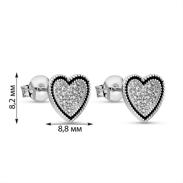 Серебряные пусеты Сердечки с эмалью (арт. 7518/6984еч) – изображение 2