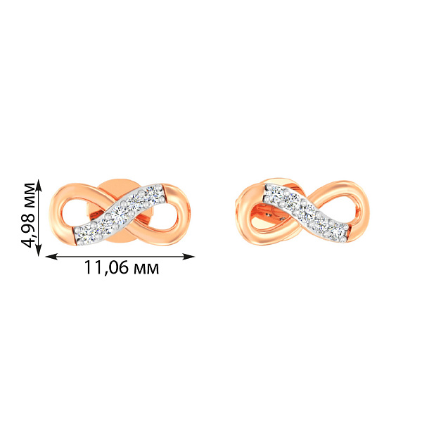 Золоті пусети «Нескінченність»  з діамантами (арт. Т011145010) – зображення 3