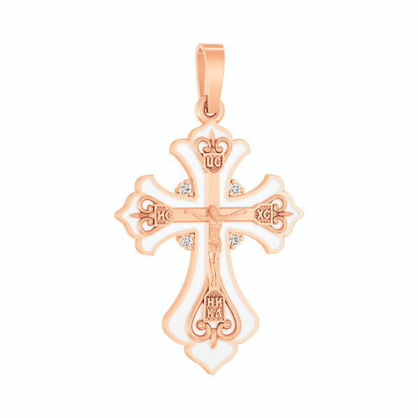 Золотий натільний хрестик з розп'яттям та емаллю (арт. 501644еб) – зображення 1