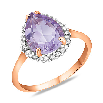 Золотое кольцо с аметистом и фианитами (арт. 152770А)