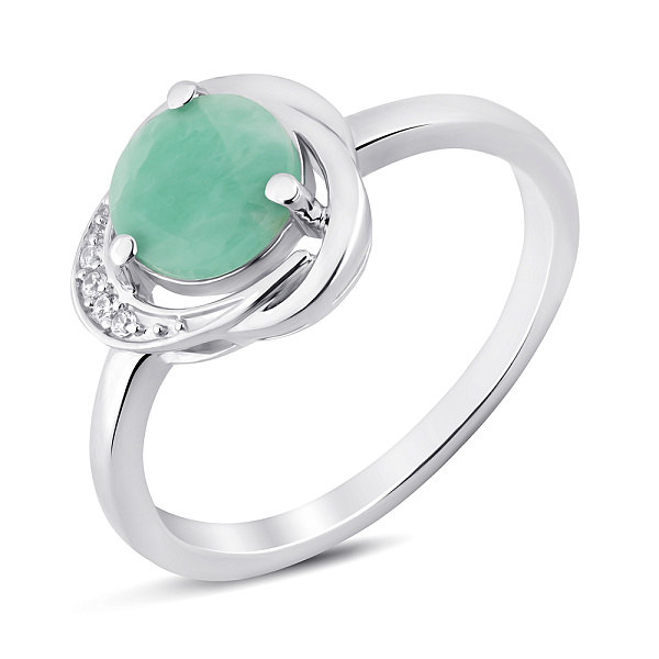 Серебряное кольцо с крупным изумрудом и фианитами (арт. 7501/2193975Изм) – изображение 1