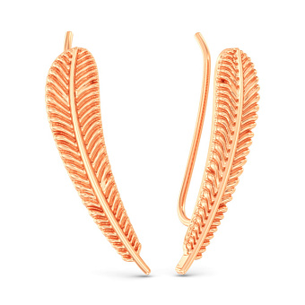 Фото Серьги-клаймберы Перо из красного золота  (арт. 111286)