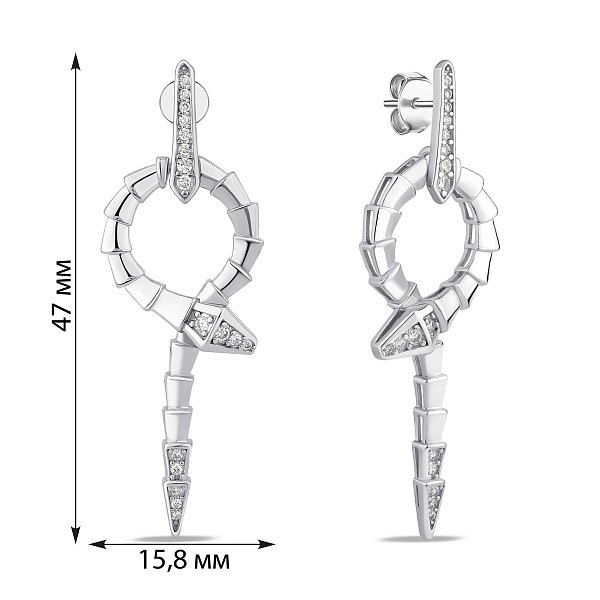 Серебряные серьги Змея с дорожкой фианитов (арт. 7518/7294) – изображение 2